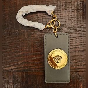 Versace Medusa Studded Leather Luggage Tag